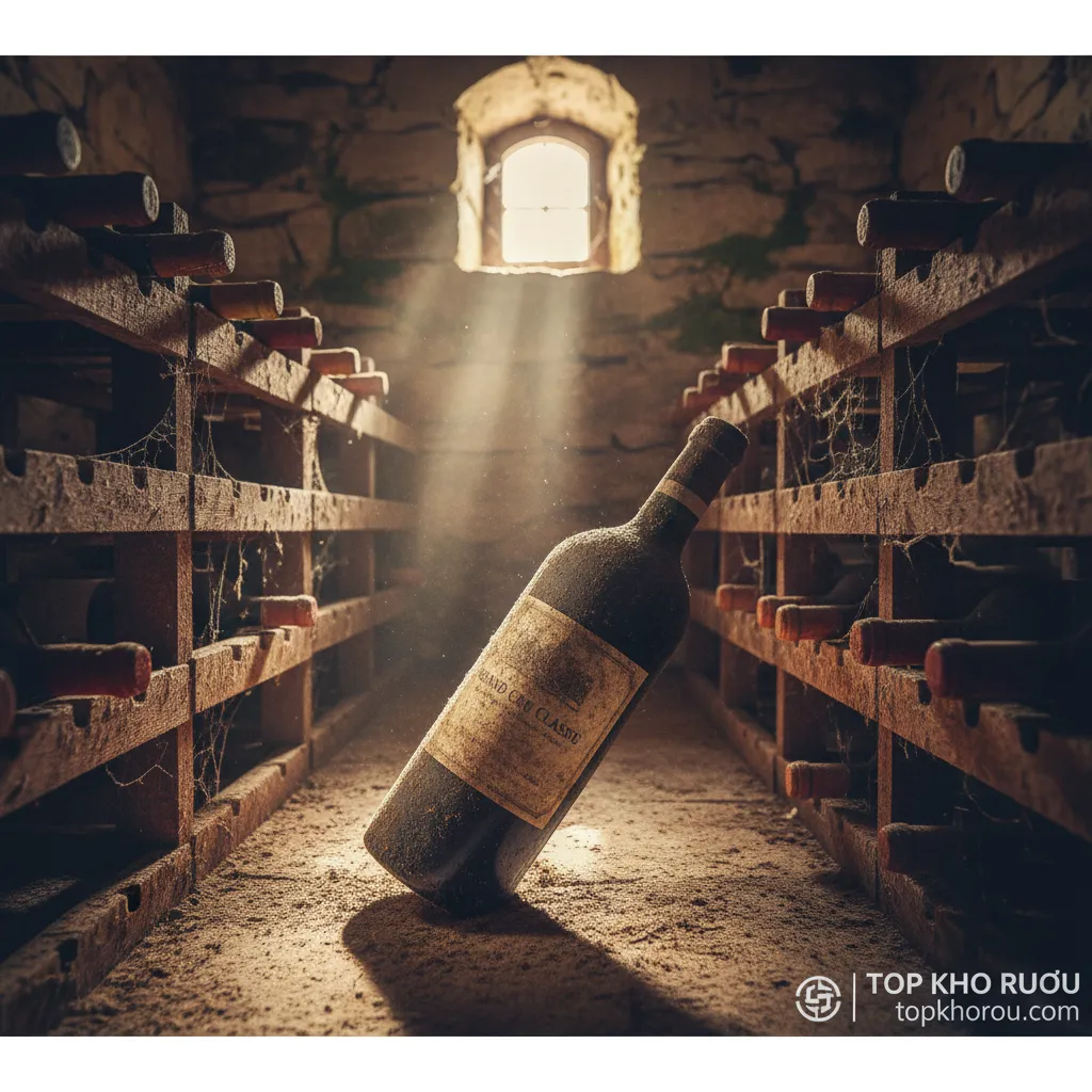 1. Chai vang phủ bụi nằm nghiêng