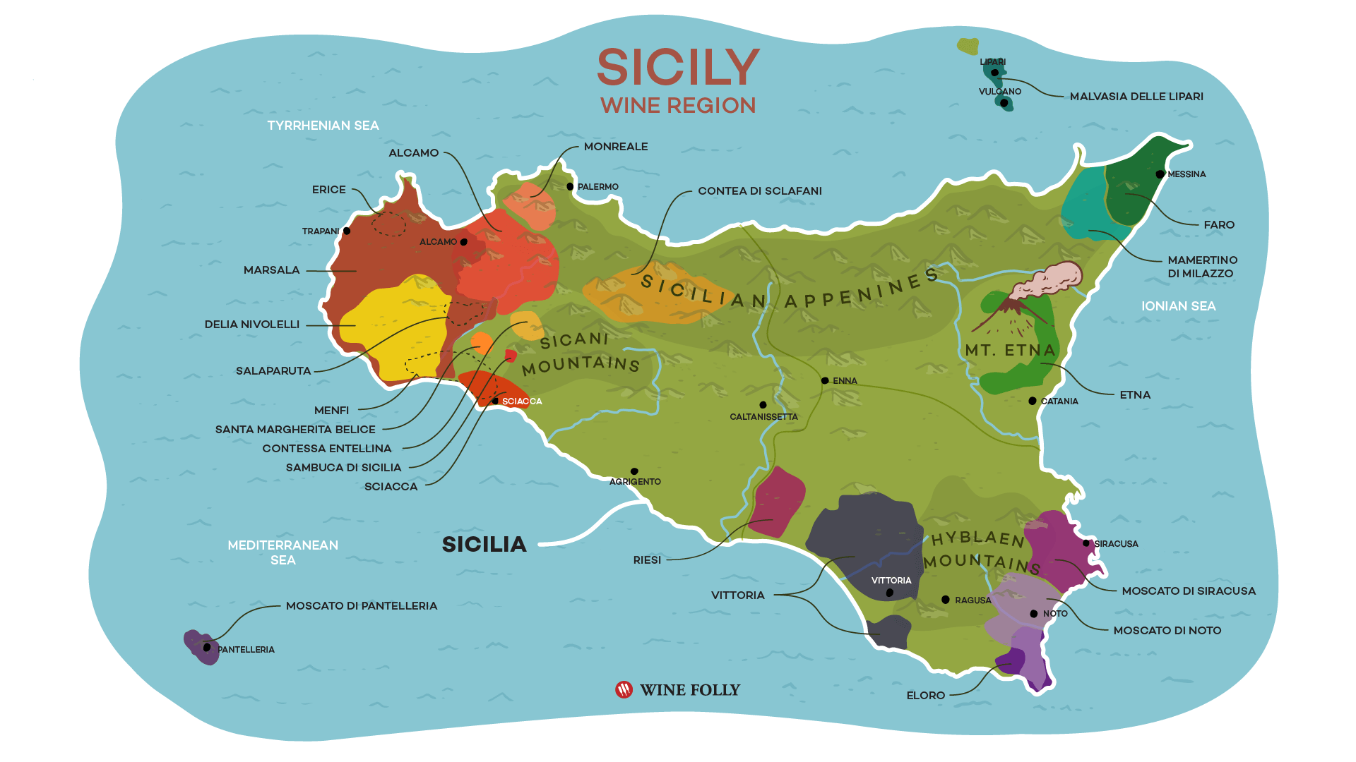 Các vùng làm rượu vang của Sicilia