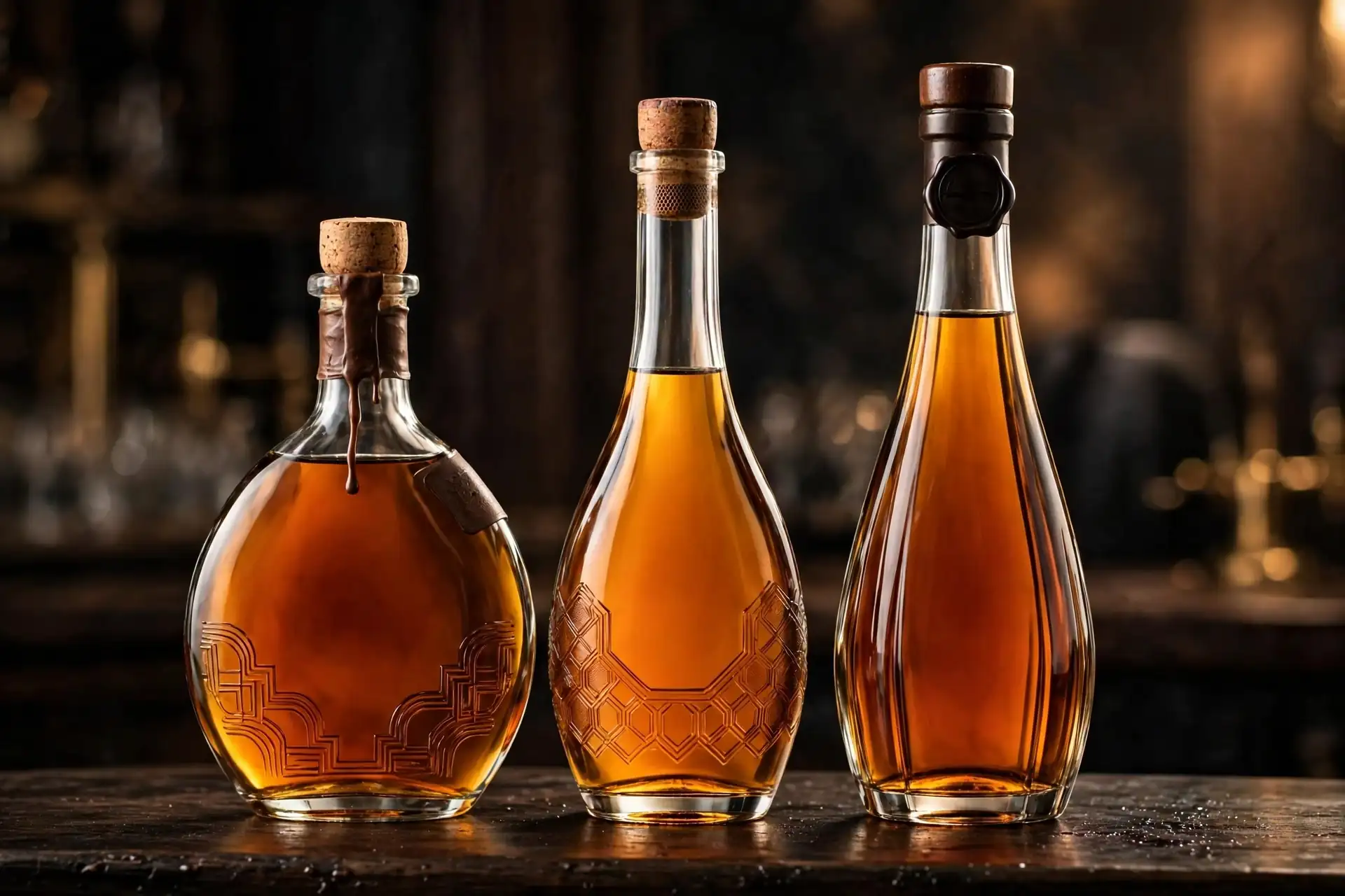 Ba chai rượu cognac các phân hạng VS, VSOP, XO xếp cạnh nhau