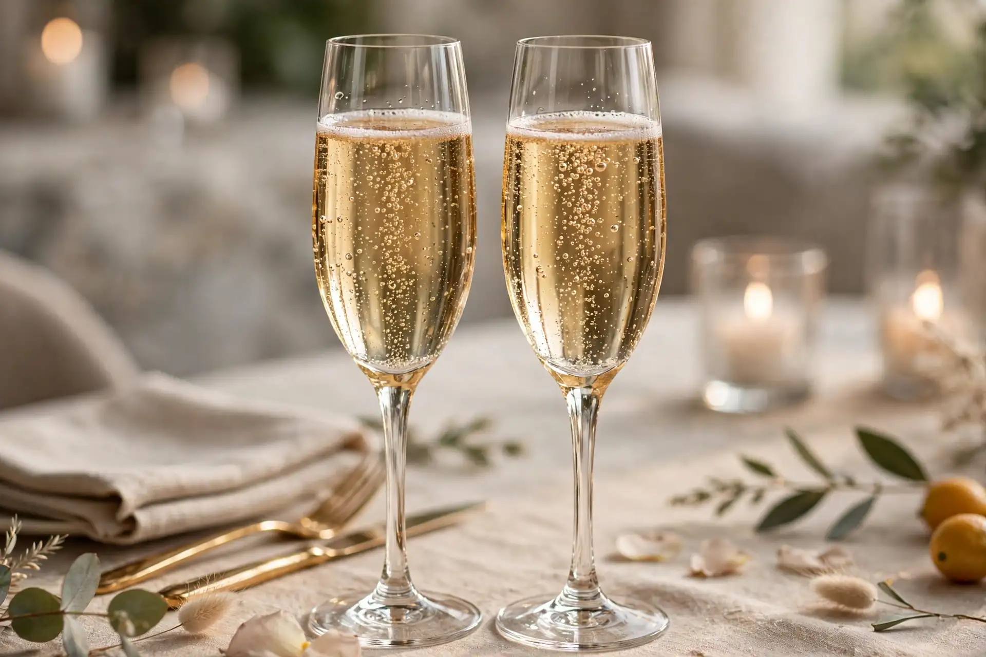 Ly champagne và ly prosecco đặt cạnh nhau để so sánh