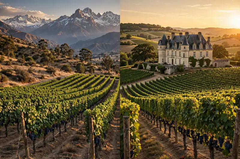 Vang Chile vs Vang Pháp: Nên Chọn Loại Nào? 3 Vườn nho Chile và vườn nho Pháp - so sánh phong cách rượu vang
